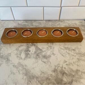Vintage Wooden Tealight Candle Holder Five Slot Wood Candle Display